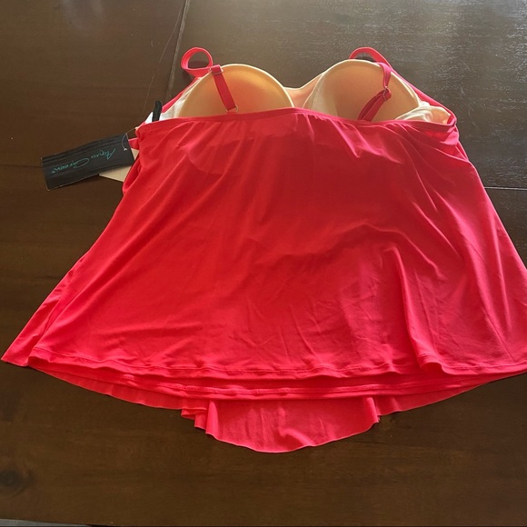 Aqua Green Plus Size Tiered Tankini Top- Neon Coral Pink - Picture 4 of 9